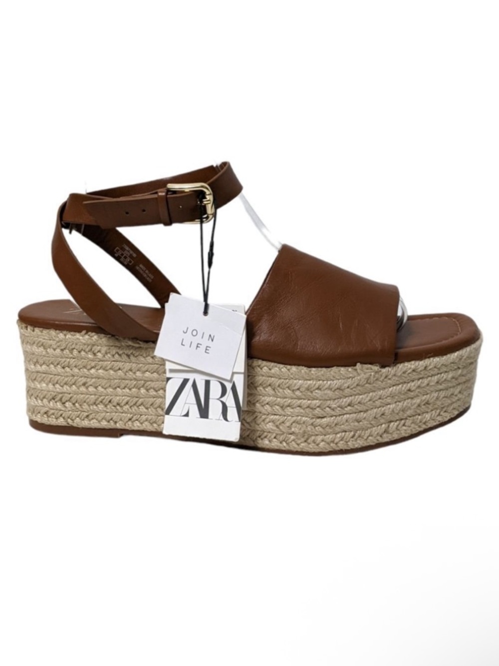 NWT ZARA Leather Ankle Wrap Platform Espadrilles 40